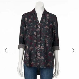 Rock & Republic Floral Button Down High Low Shirt